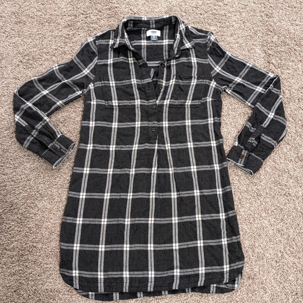 Old Navy Grey Plaid Tunic Top Long Sleeve Size XS